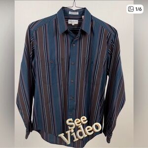 👛(ANY 2/$20) YVES SAINT LAURENT Long Sleeved Shirt Striped Blue/Brown.See Video.